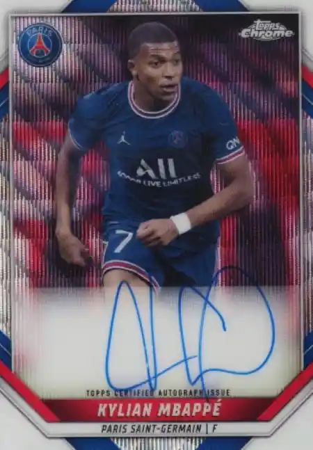 Kylian Mbappe - Wave Refractor Autograph /50 - 2021-22 Topps Chrome Paris Saint-Germain #AU-KM