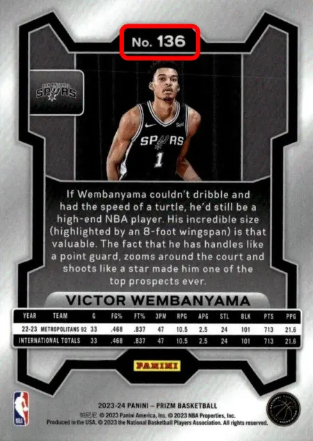 Victor Wembanyama - Base Card - 2023/24 Panini Prizm Basketball #136