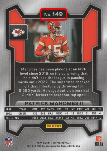 Patrick Mahomes II - Base Card - 2023 Panini Prizm Football #149