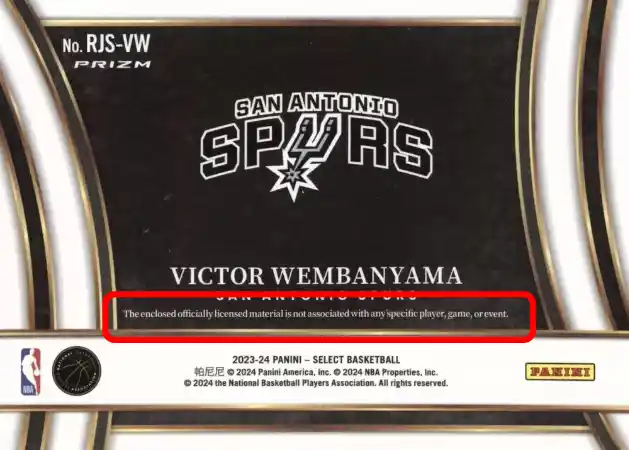 Victor Wembanyama - Jumbo Rookie Swatches - 2023-24 Panini Select Basketball #RJS-VW (Back)