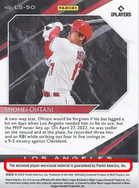 Shohei Ohtani - Team Logo Manufactured Patch Cards - 2023 Topps Series One Baseball #TLP-SO (Back)