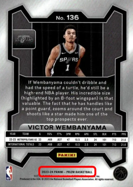 Victor Wembanyama - Base Card - 2023/24 Panini Prizm Basketball #136